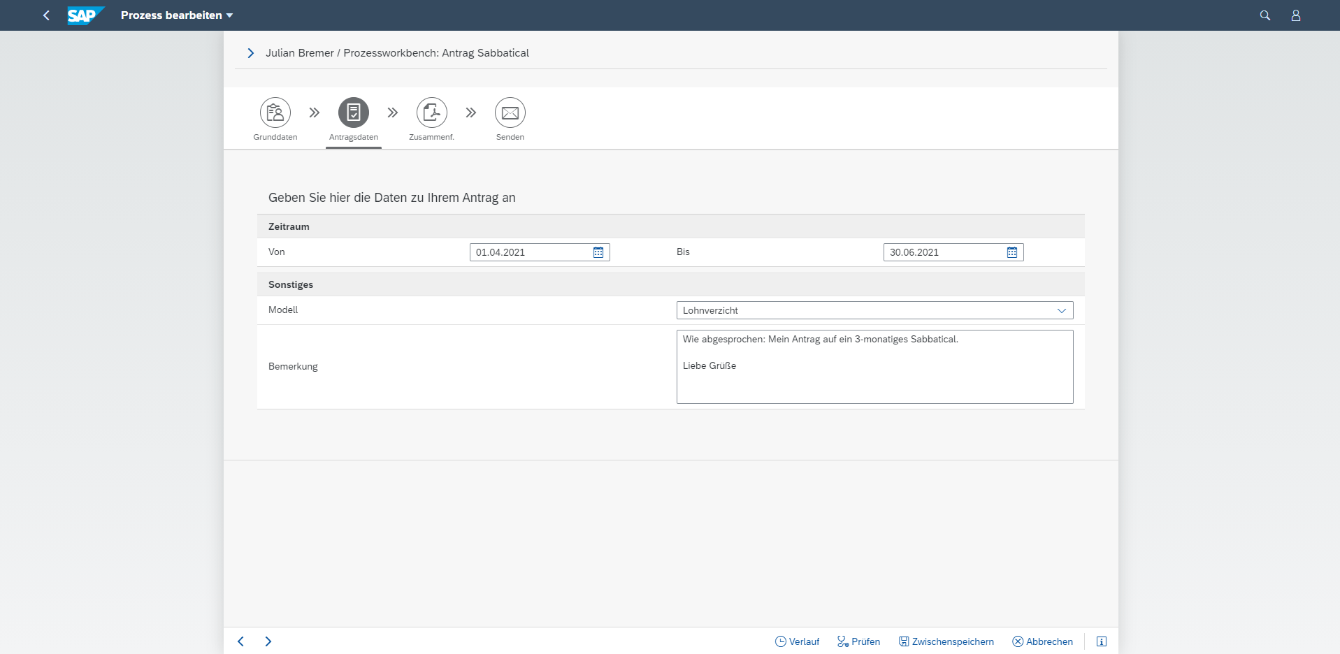 scdsoft Process Engine - Antrag Sabbatical (ESS)