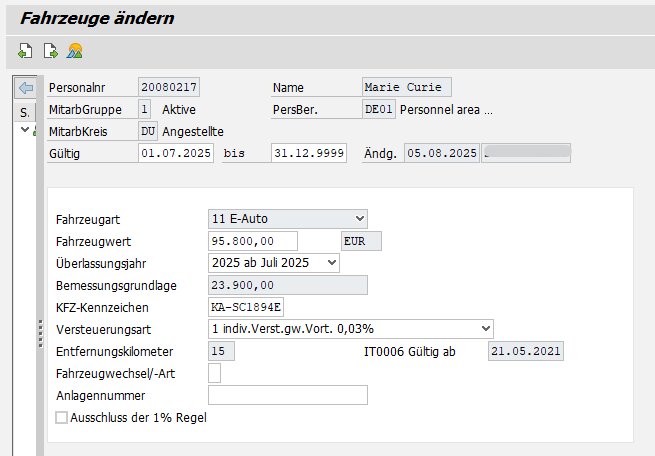 Sample form for entering information about an electric car